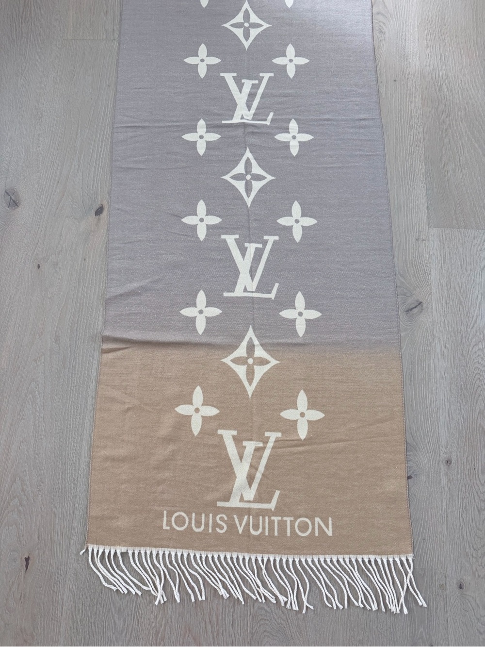 Luxury Gradient Fringe Shawl Scarf- Beige Taupe - Picture 8 of 13